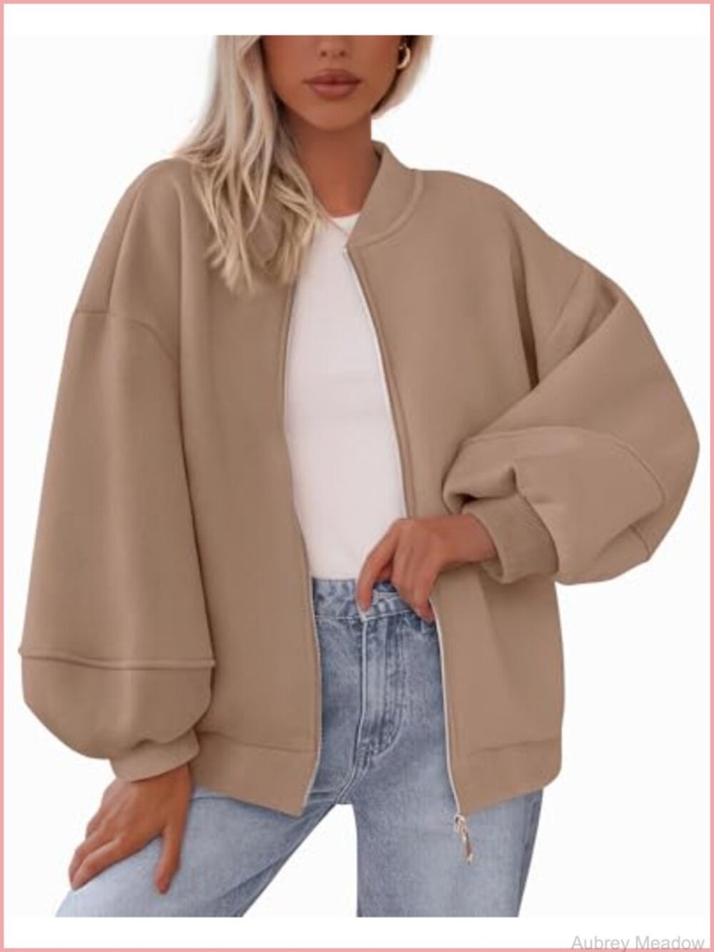 Women's Oversized Zip Up Sweatshirt Bomber Jacket 50% Cotton 50% Polyester Fall